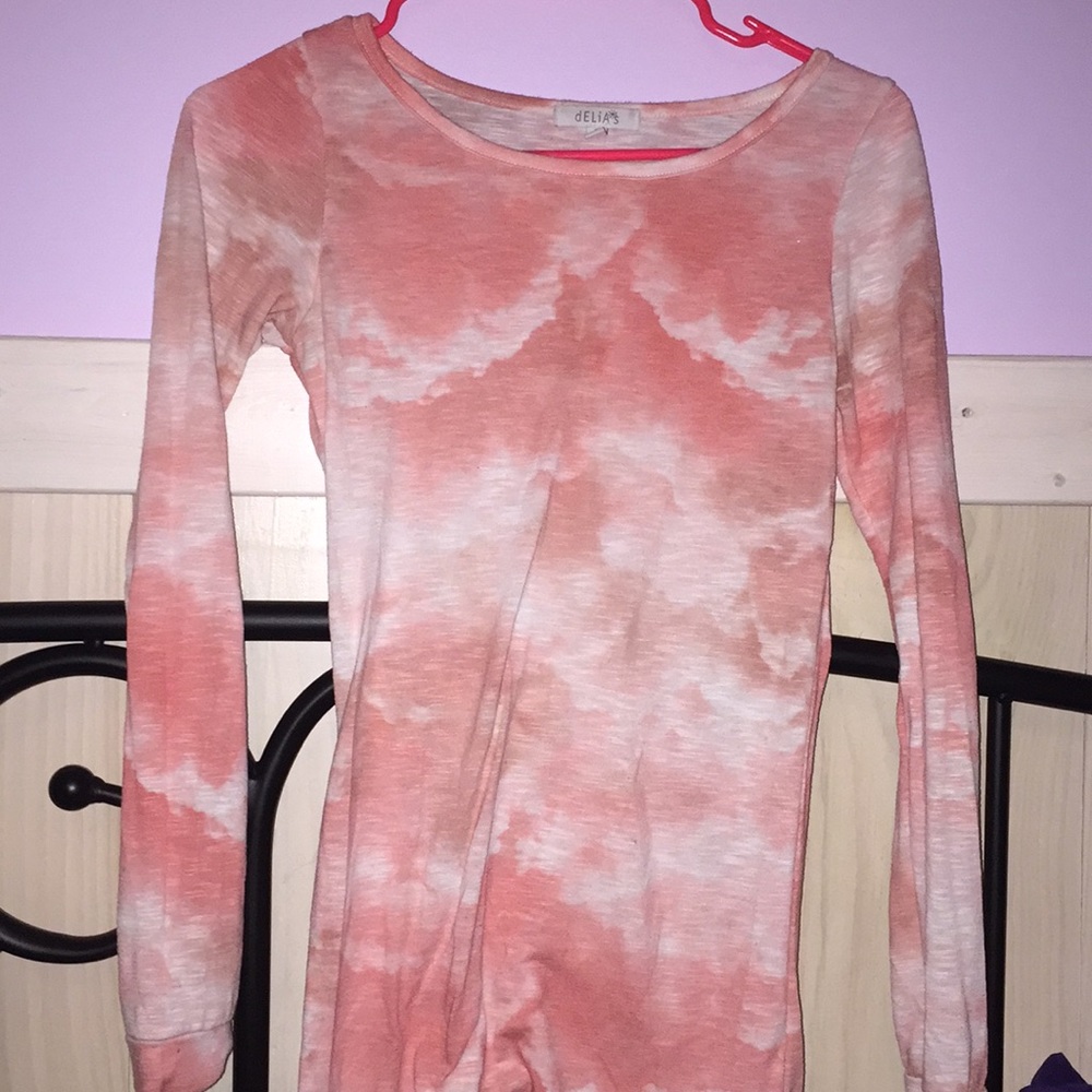 Pink and white long sleeve, w/ thumb holes